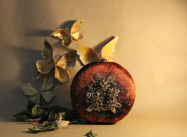 brown & antique gold hydrangea clutch - gold series